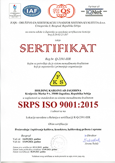 Quality sertificate SRPS ISO 9001:2008.